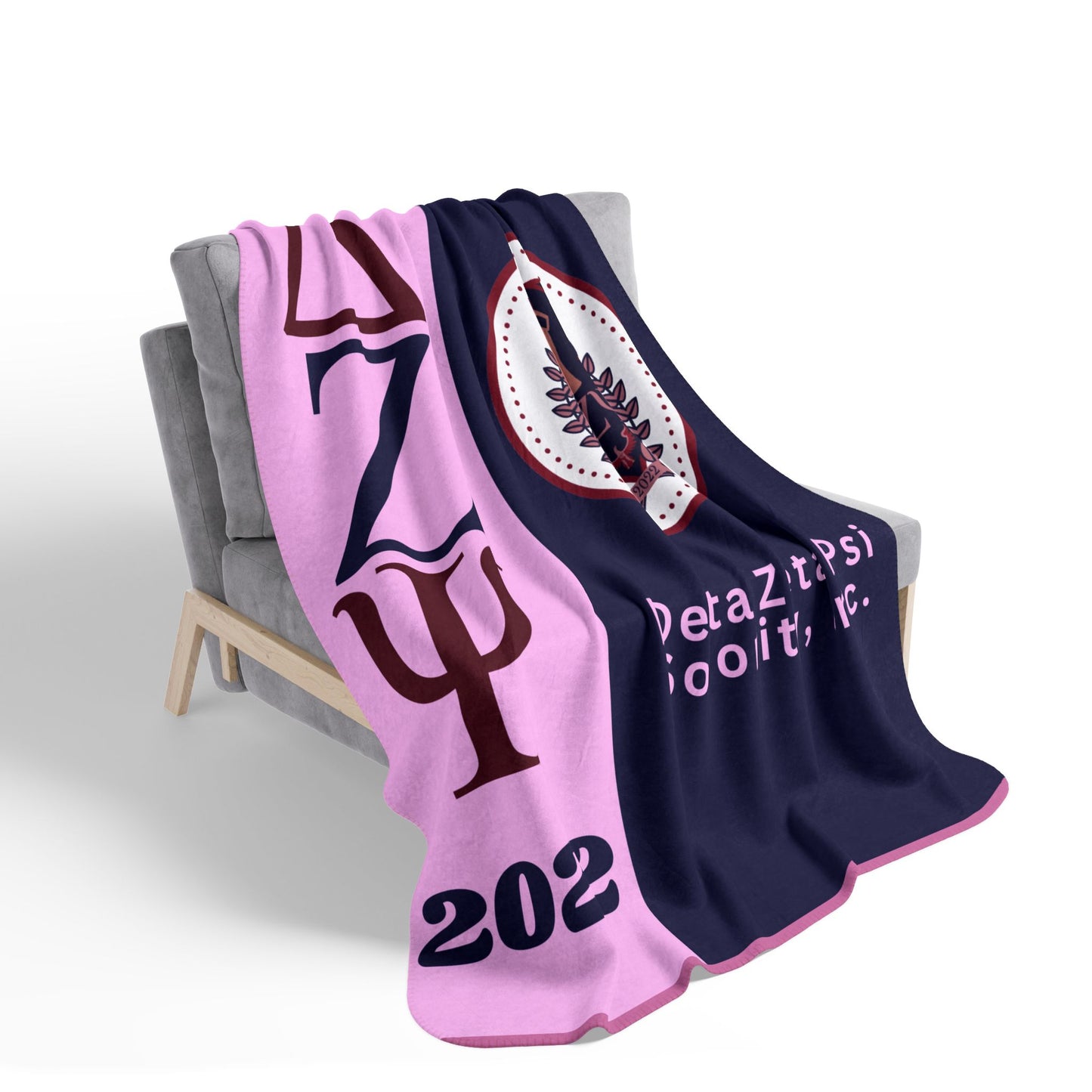 Delta Zeta Psi Sorority Sherpa Blanket — 2022 Pink & Navy Fleece Throw