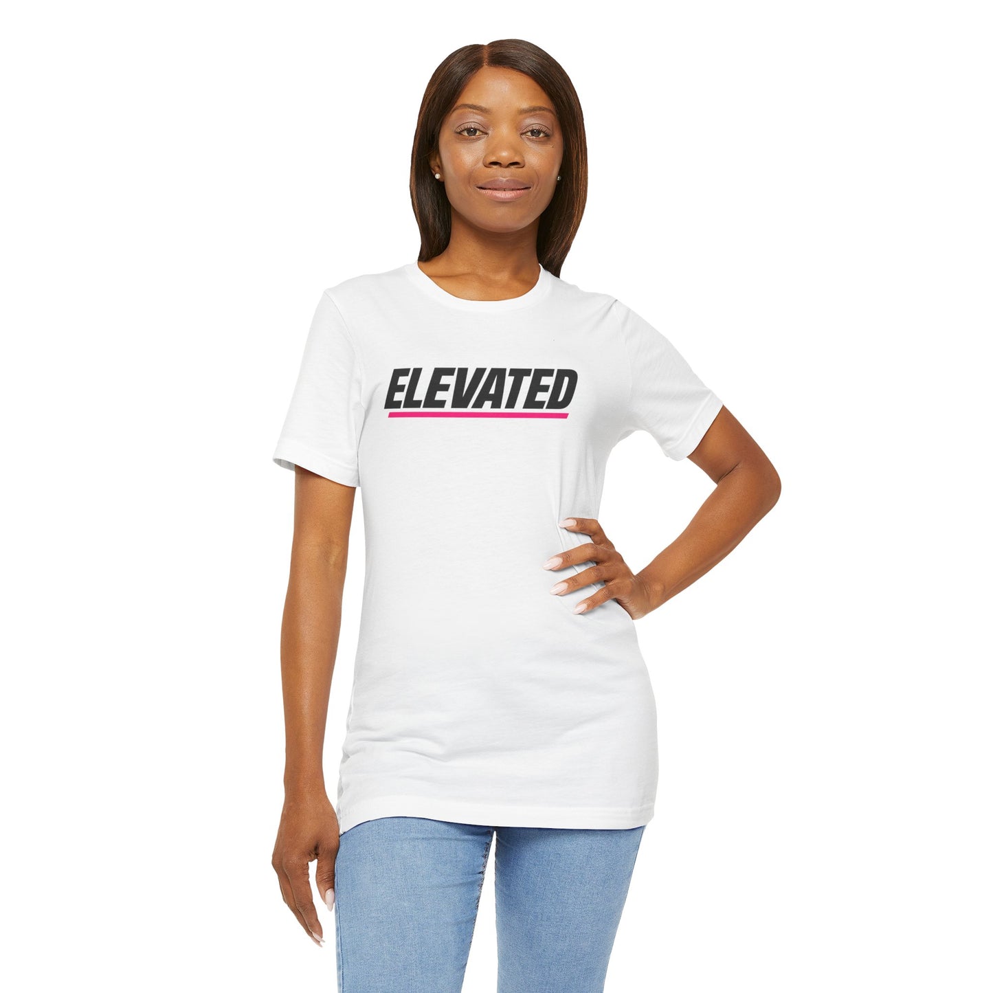 Elevated Graphic Tee — 'ELEVATED' Retro Stripe Short Sleeve Shirt