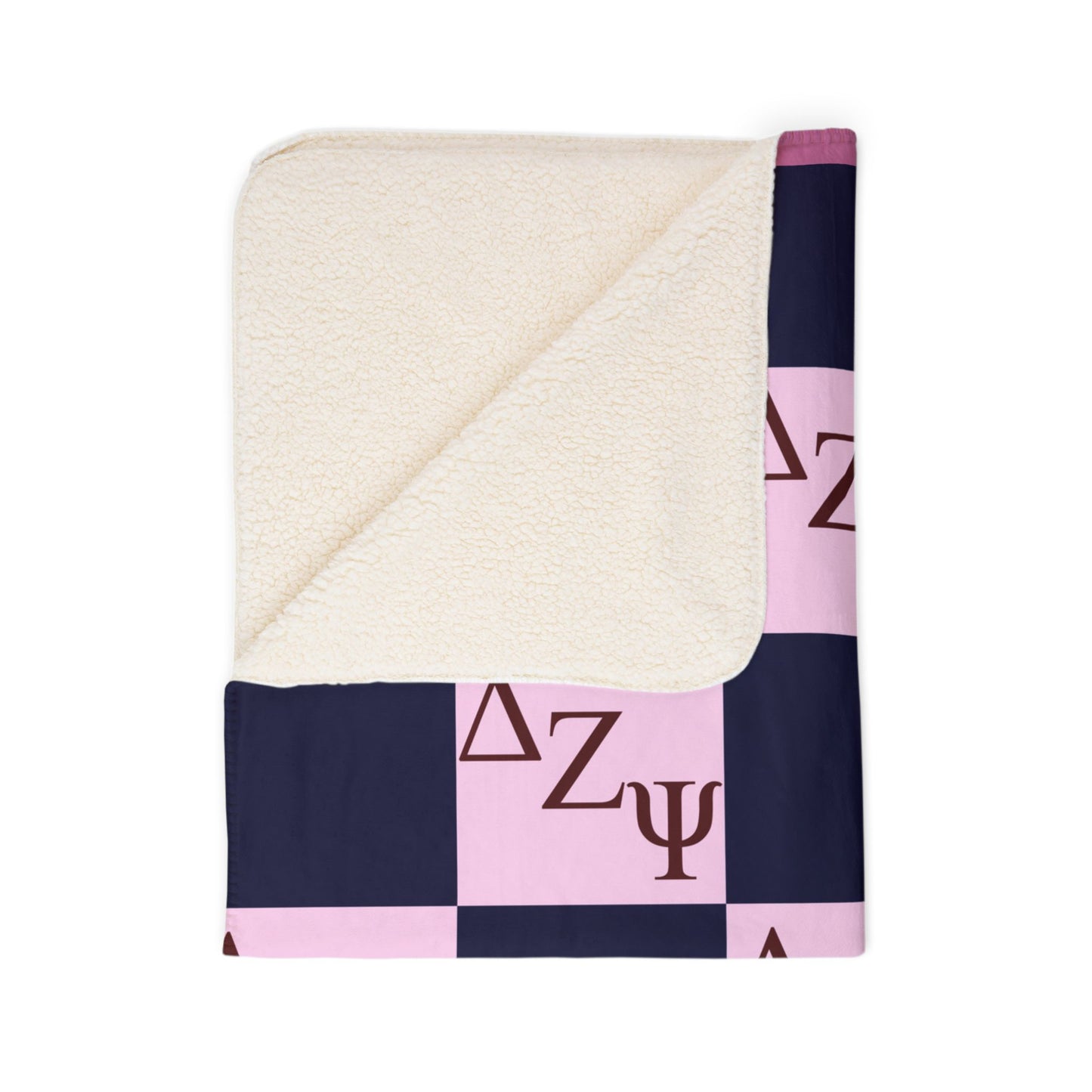 Delta Zeta Psi Sherpa Blanket - Pink & Navy Checkered Sorority Throw