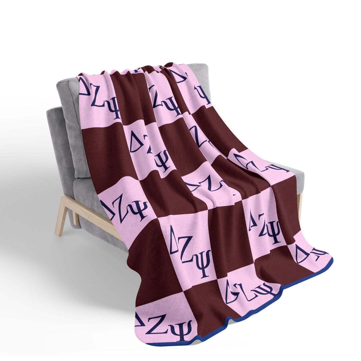 Delta Zeta Sherpa Blanket – Pink & Maroon Checkerboard Sorority Throw