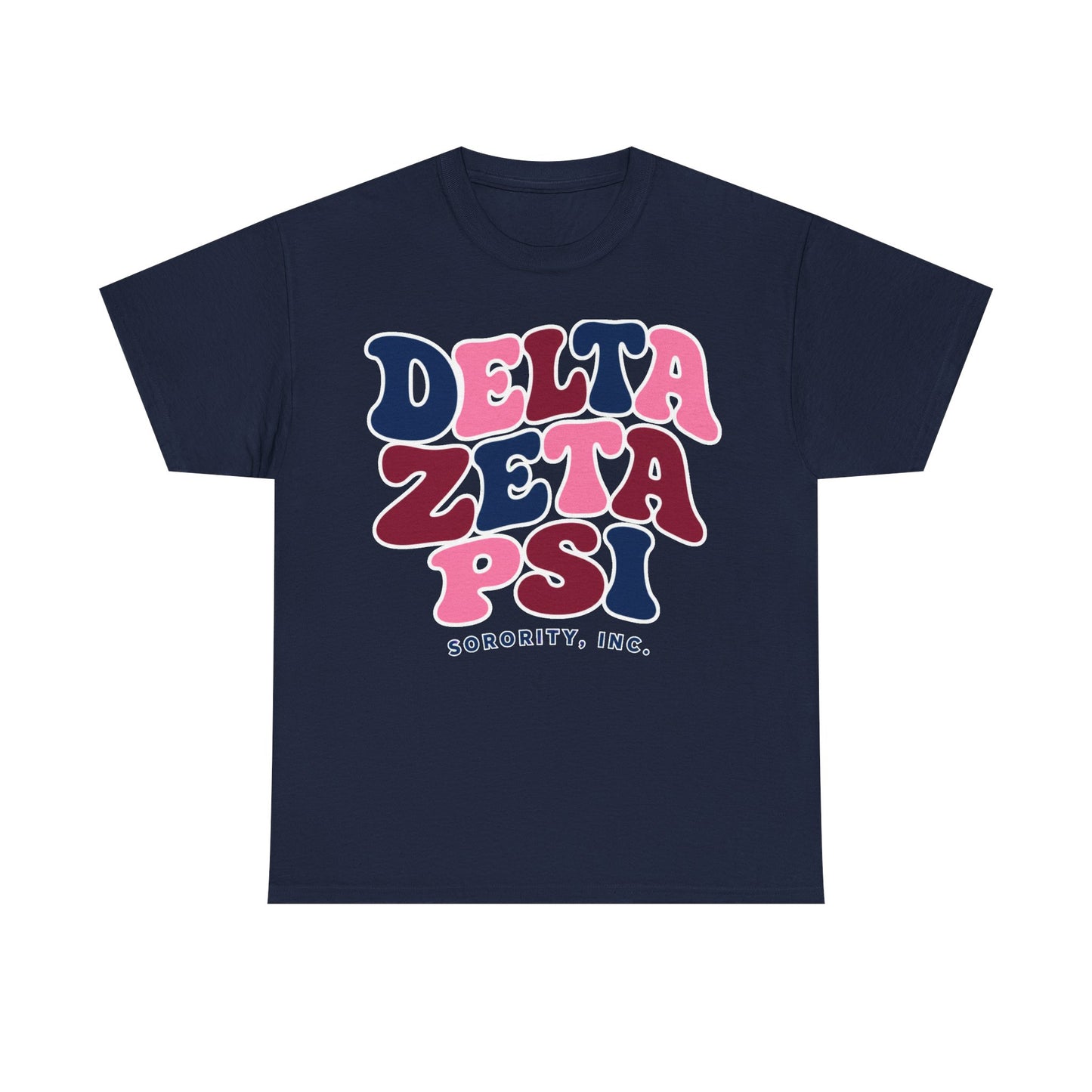 Delta Zeta Psi Retro Sorority T-Shirt — Funky Pink & Navy Greek Tee