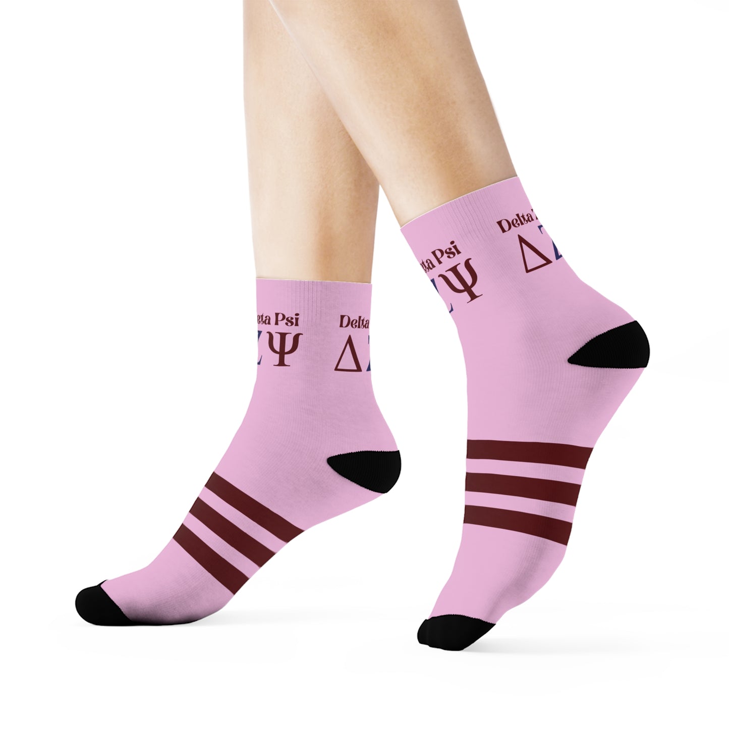 Delta Zeta Psi Pink & Maroon Crew Socks — Sorority Lettered Greek Apparel