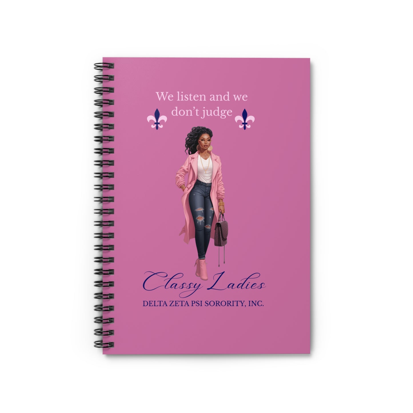 Delta Zeta Psi 'Classy Ladies' Spiral Notebook — Ruled, Pink Sorority Journal