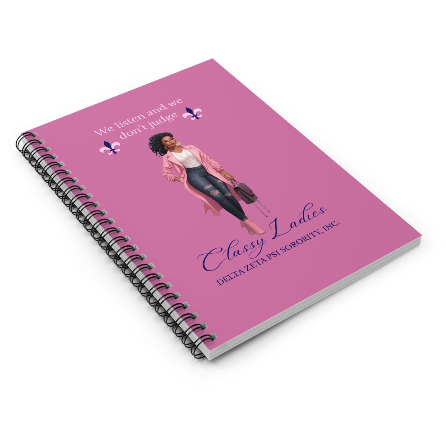 Delta Zeta Psi 'Classy Ladies' Spiral Notebook — Ruled, Pink Sorority Journal