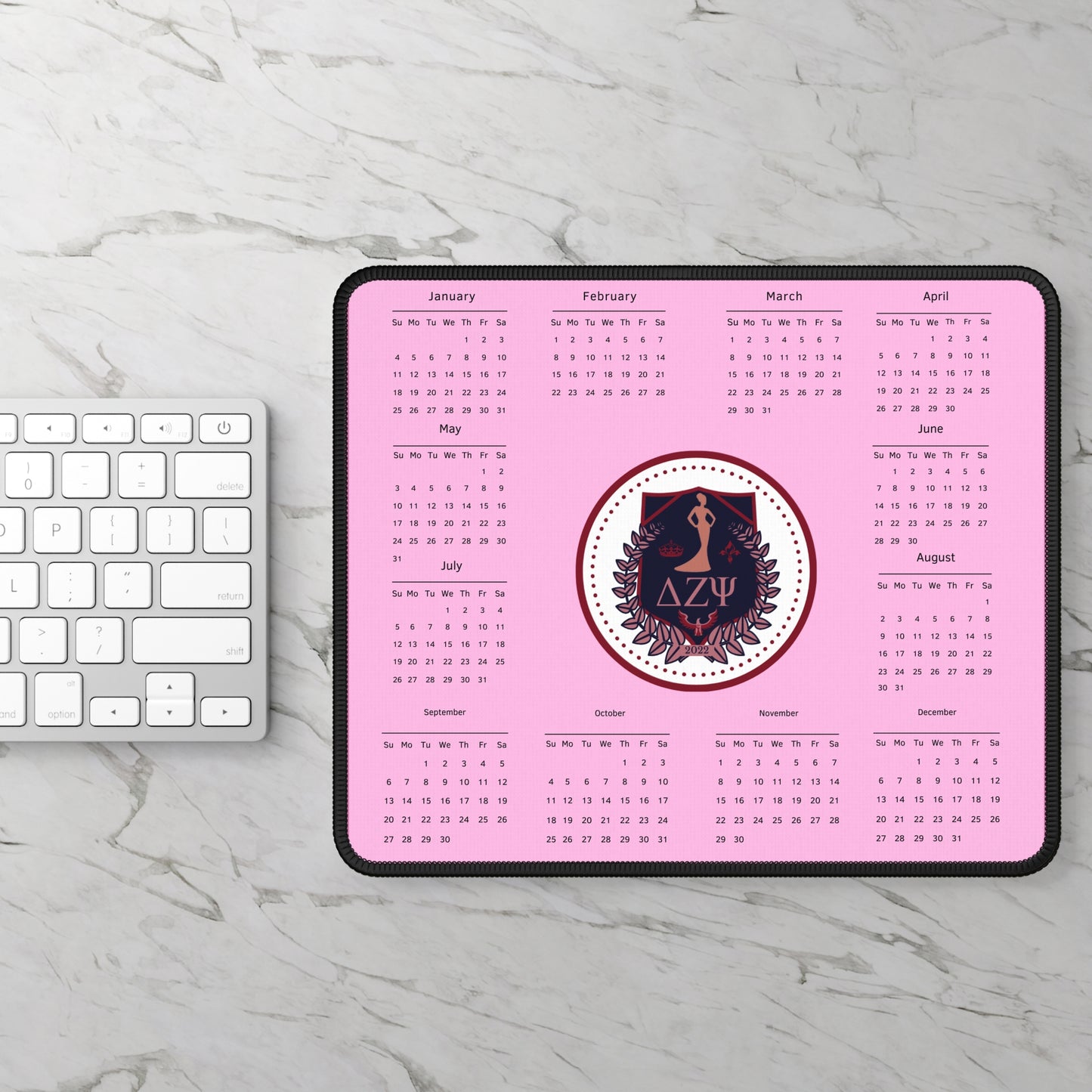 Mouse Pad - Pink 2024 Calendar Desk Mat with Delta Zeta Crest