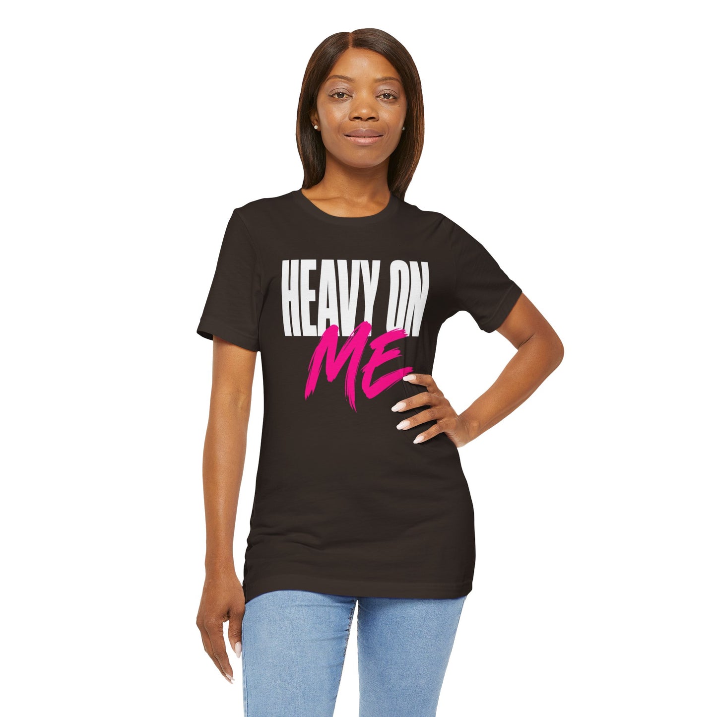 Heavy On Me T-Shirt — Bold Retro Graphic Tee with Pink Accent