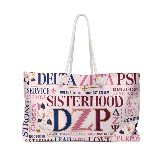 Delta Zeta Psi Sisterhood Weekender Bag – DZP Floral Typography Travel Tote