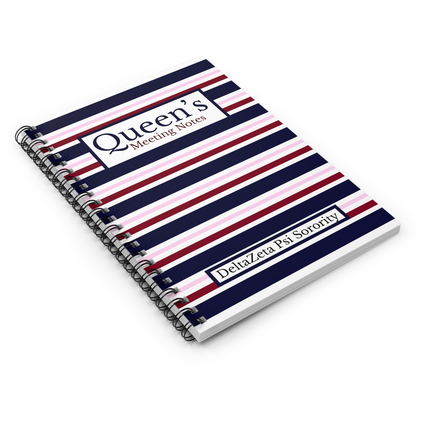 Queen’s Meeting Notes Spiral Notebook — Delta Zeta Psi Sorority Striped Journal
