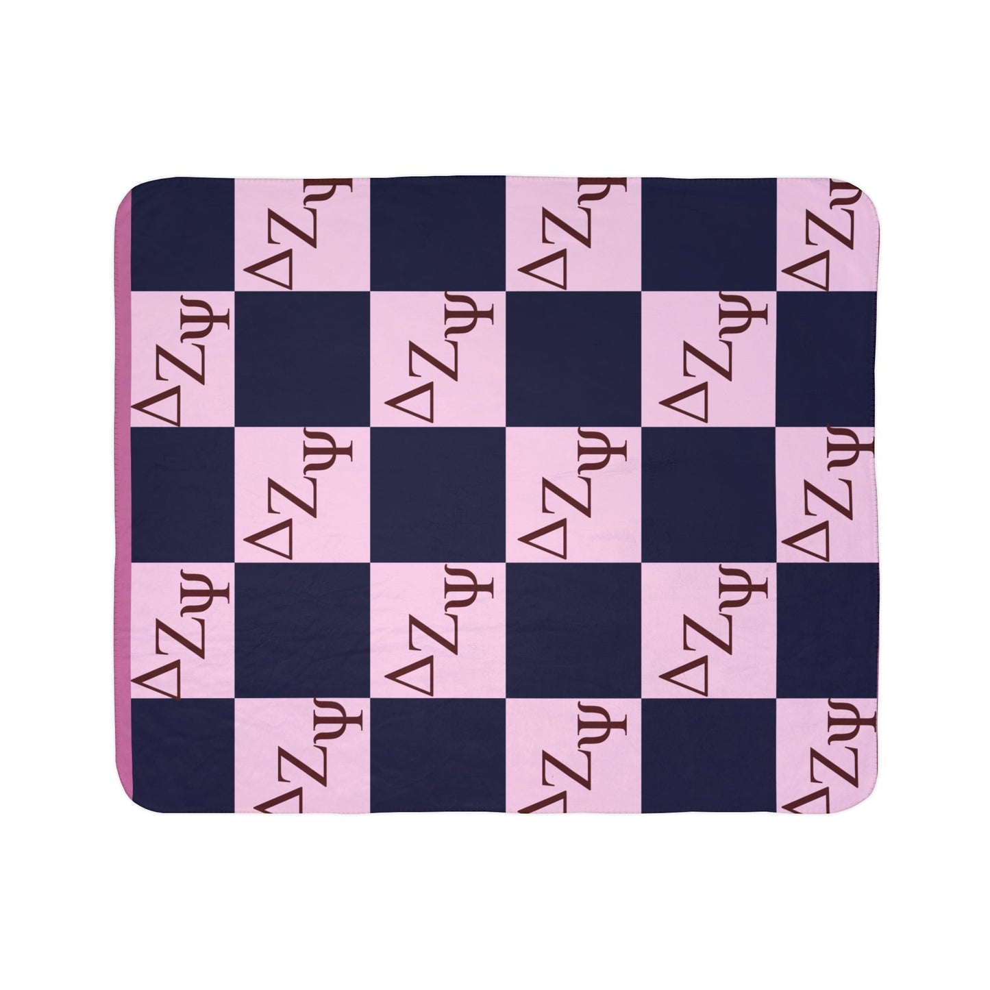 Delta Zeta Psi Sherpa Blanket - Pink & Navy Checkered Sorority Throw