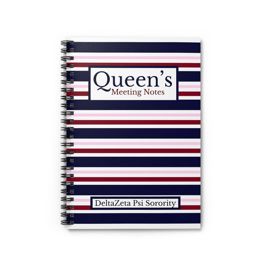 Queen’s Meeting Notes Spiral Notebook — Delta Zeta Psi Sorority Striped Journal