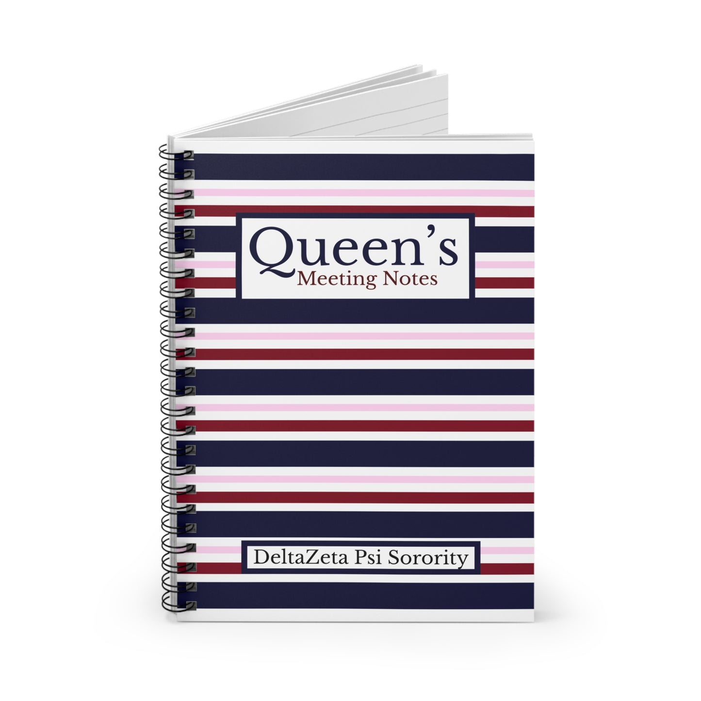 Queen’s Meeting Notes Spiral Notebook — Delta Zeta Psi Sorority Striped Journal