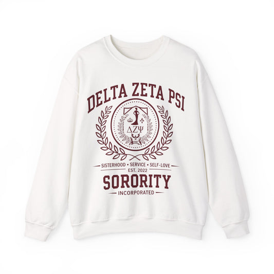 Delta Zeta Psi Sorority Crewneck Sweatshirt - Sisterhood Crest Pullover
