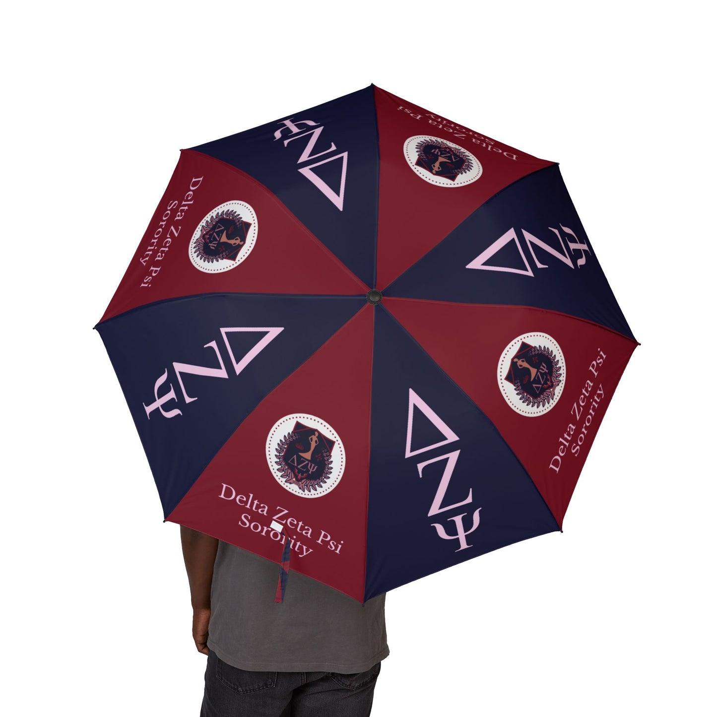 Delta Zeta Psi Sorority Semi-Automatic Foldable Umbrella — Navy & Maroon