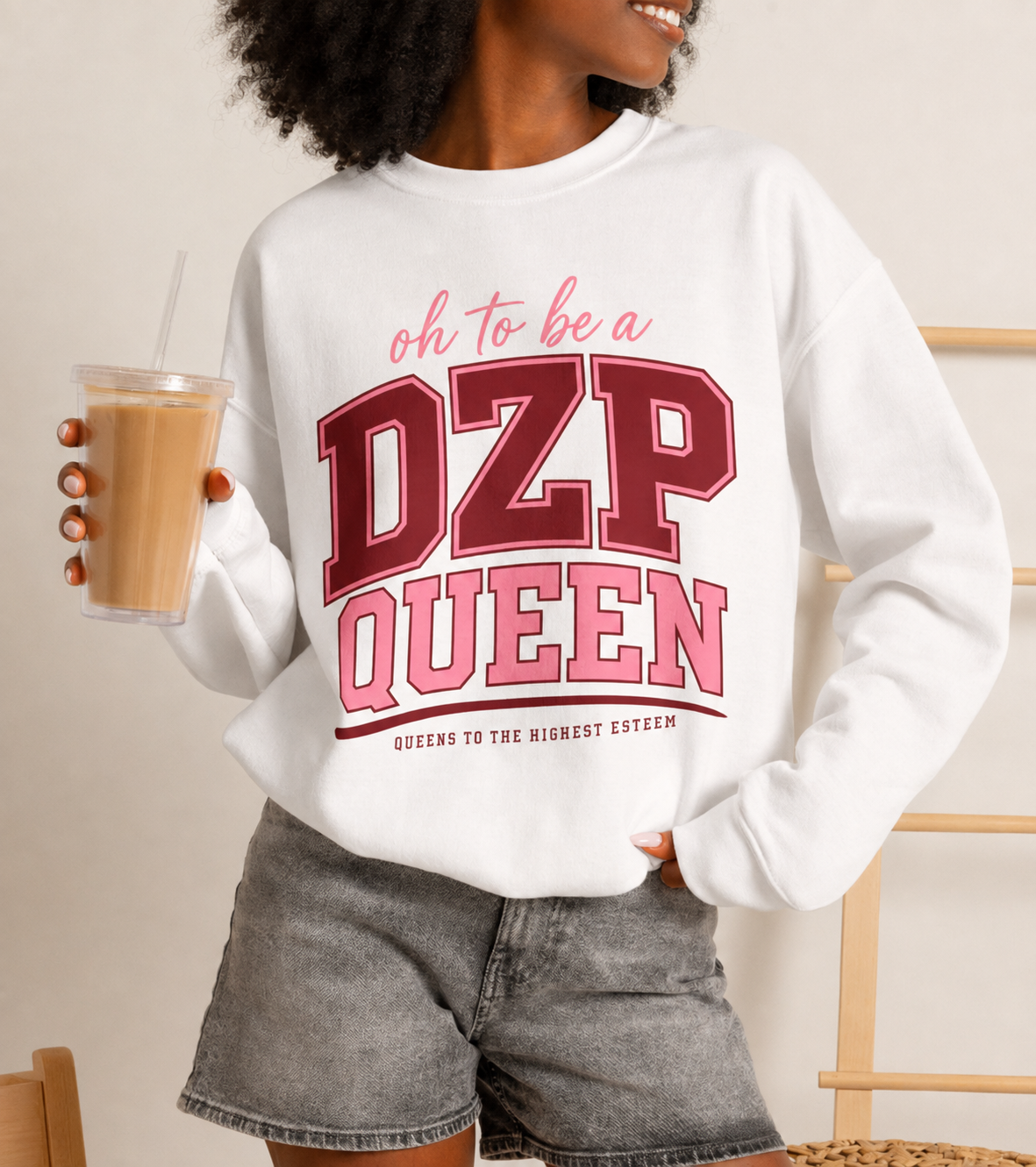 DZP Queen Sweatshirt – Oh to Be a DZP Queen Retro Varsity Crewneck