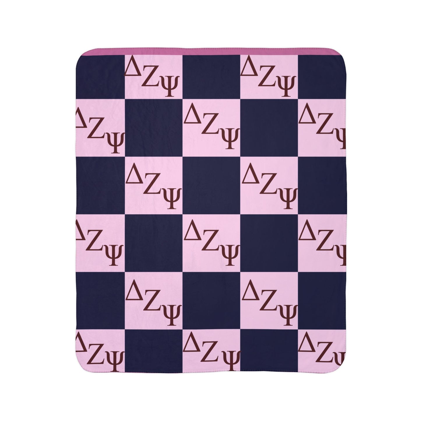 Delta Zeta Psi Sherpa Blanket - Pink & Navy Checkered Sorority Throw