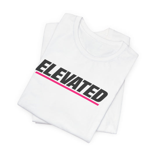 Elevated Graphic Tee — 'ELEVATED' Retro Stripe Short Sleeve Shirt