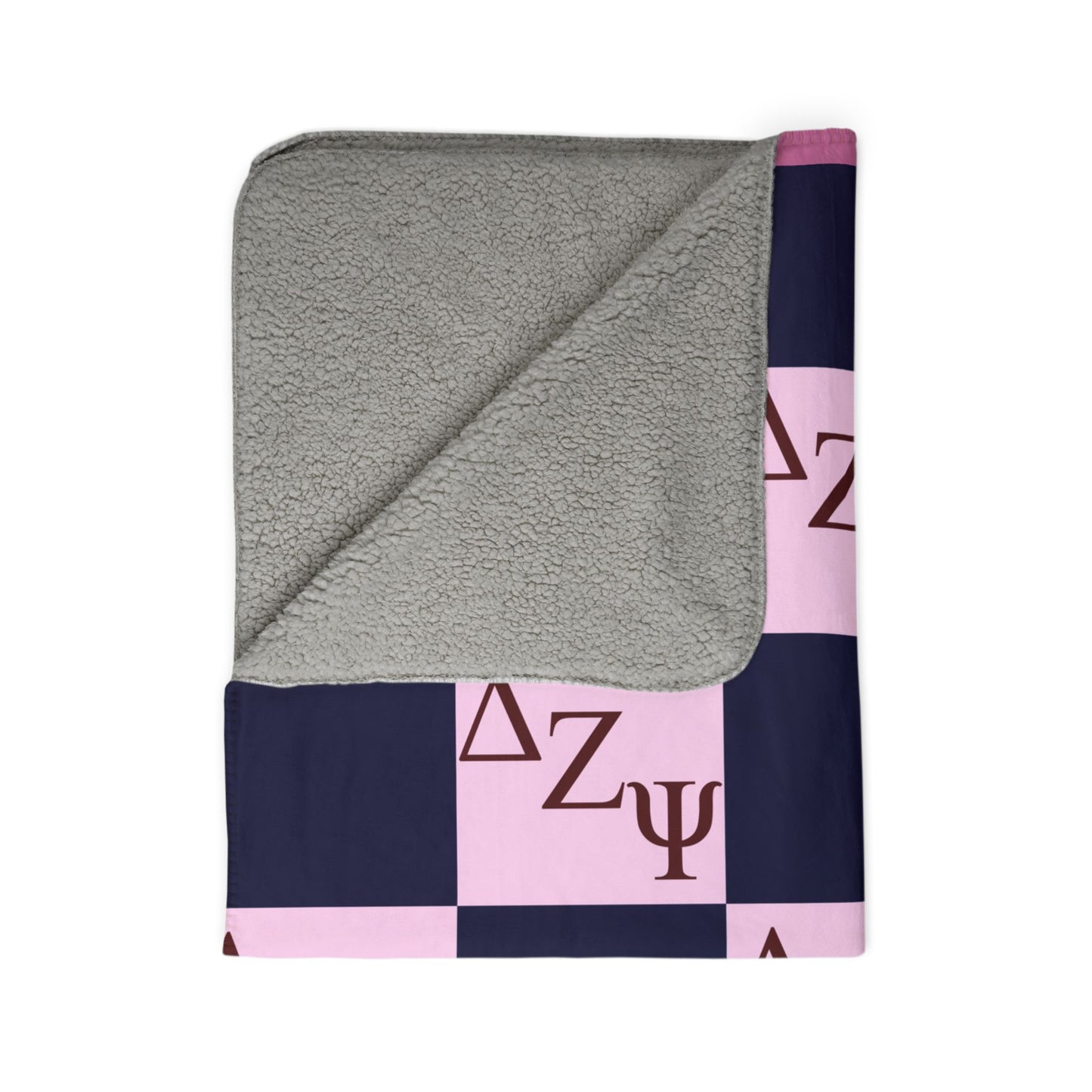 Delta Zeta Psi Sherpa Blanket - Pink & Navy Checkered Sorority Throw