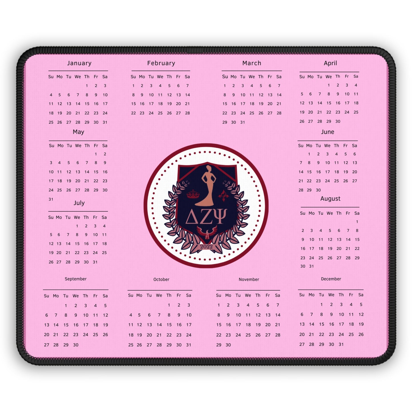 Mouse Pad - Pink 2024 Calendar Desk Mat with Delta Zeta Crest