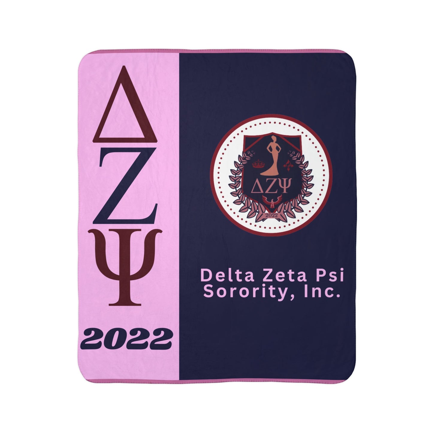 Delta Zeta Psi Sorority Sherpa Blanket — 2022 Pink & Navy Fleece Throw