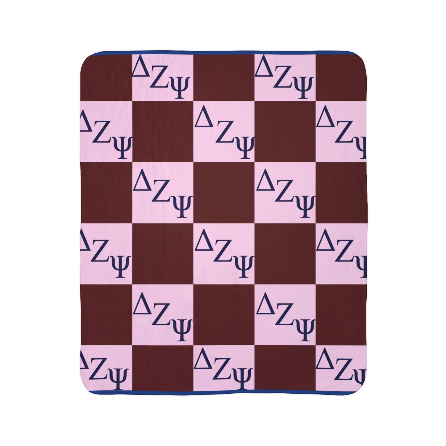 Delta Zeta Sherpa Blanket – Pink & Maroon Checkerboard Sorority Throw