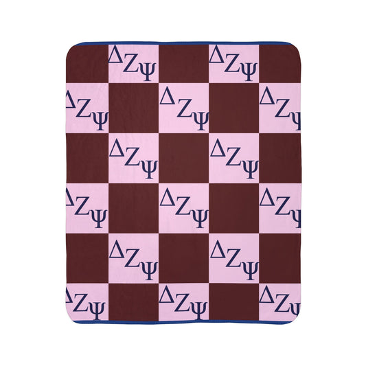 Delta Zeta Sherpa Blanket – Pink & Maroon Checkerboard Sorority Throw