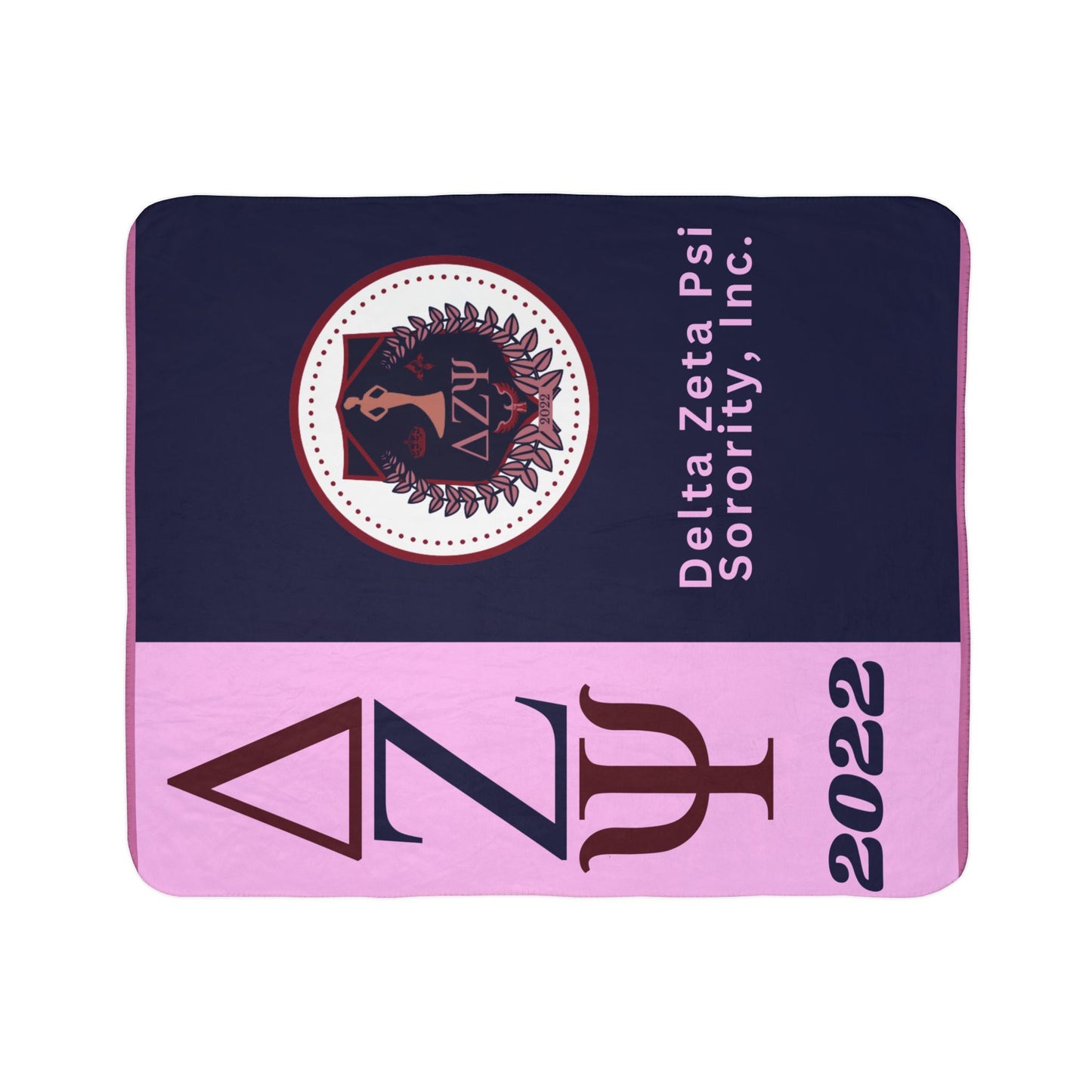 Delta Zeta Psi Sorority Sherpa Blanket — 2022 Pink & Navy Fleece Throw