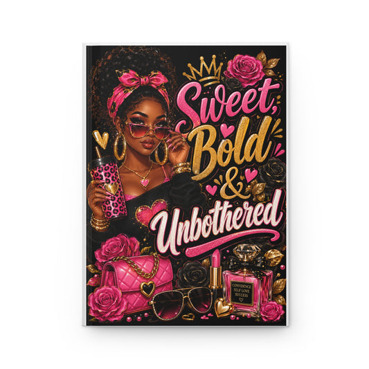 Sweet, Bold & Unbothered Hardcover Journal — Glam Afrocentric Notebook for Confident Women