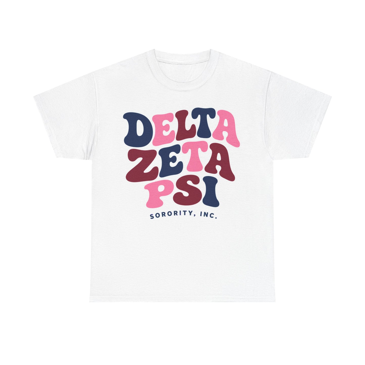 Delta Zeta Psi Retro Sorority T-Shirt — Funky Pink & Navy Greek Tee