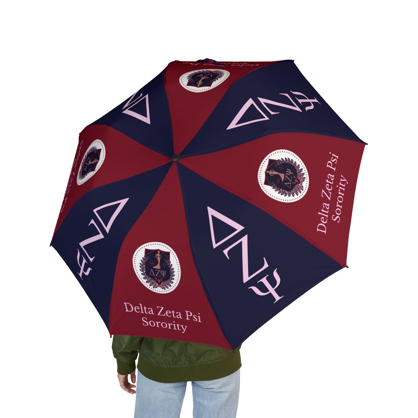 Delta Zeta Psi Sorority Semi-Automatic Foldable Umbrella — Navy & Maroon