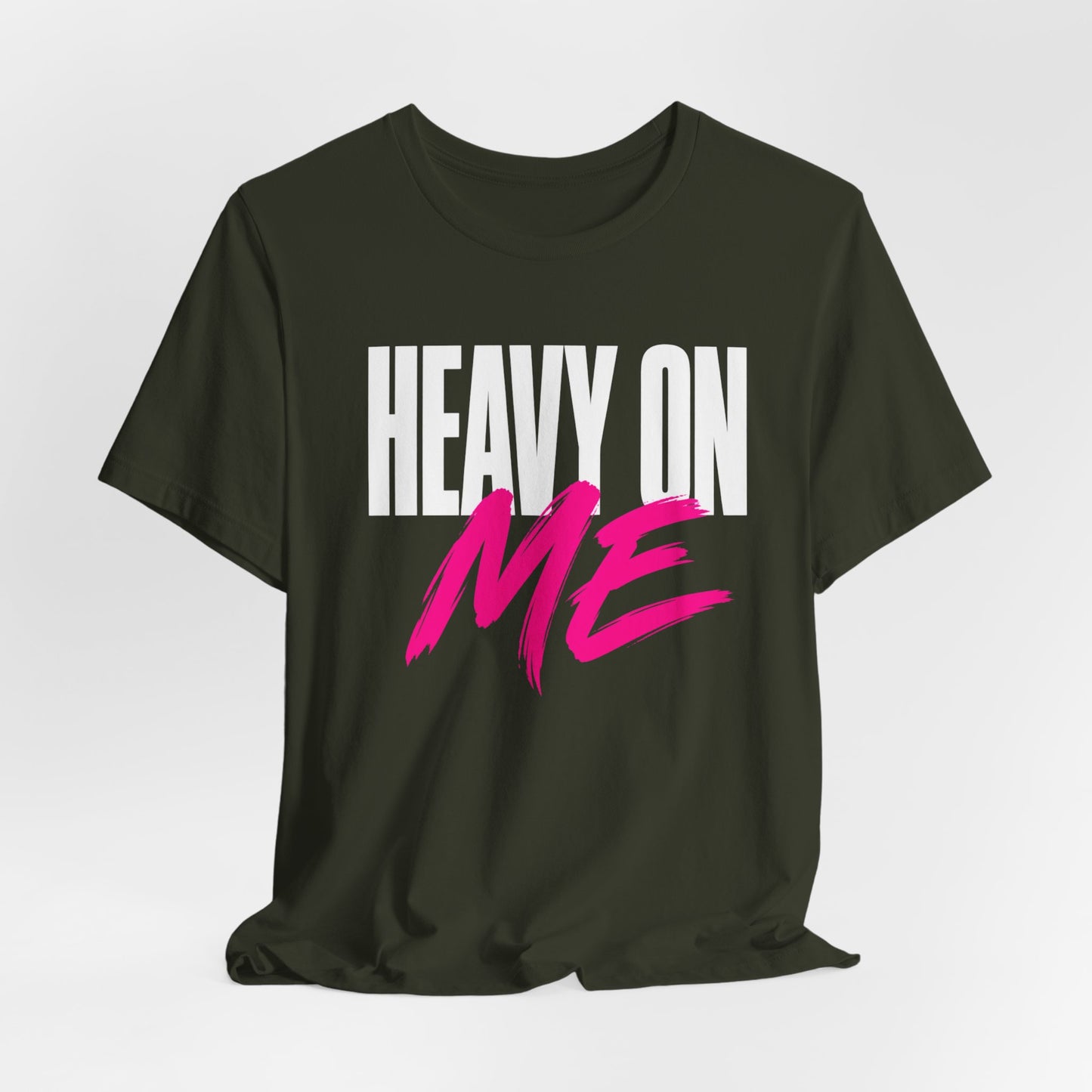 Heavy On Me T-Shirt — Bold Retro Graphic Tee with Pink Accent