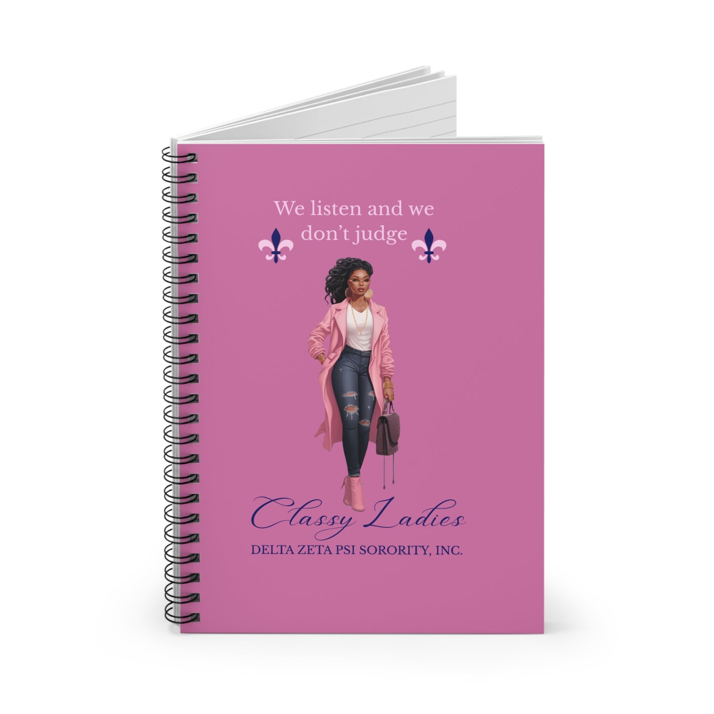 Delta Zeta Psi 'Classy Ladies' Spiral Notebook — Ruled, Pink Sorority Journal
