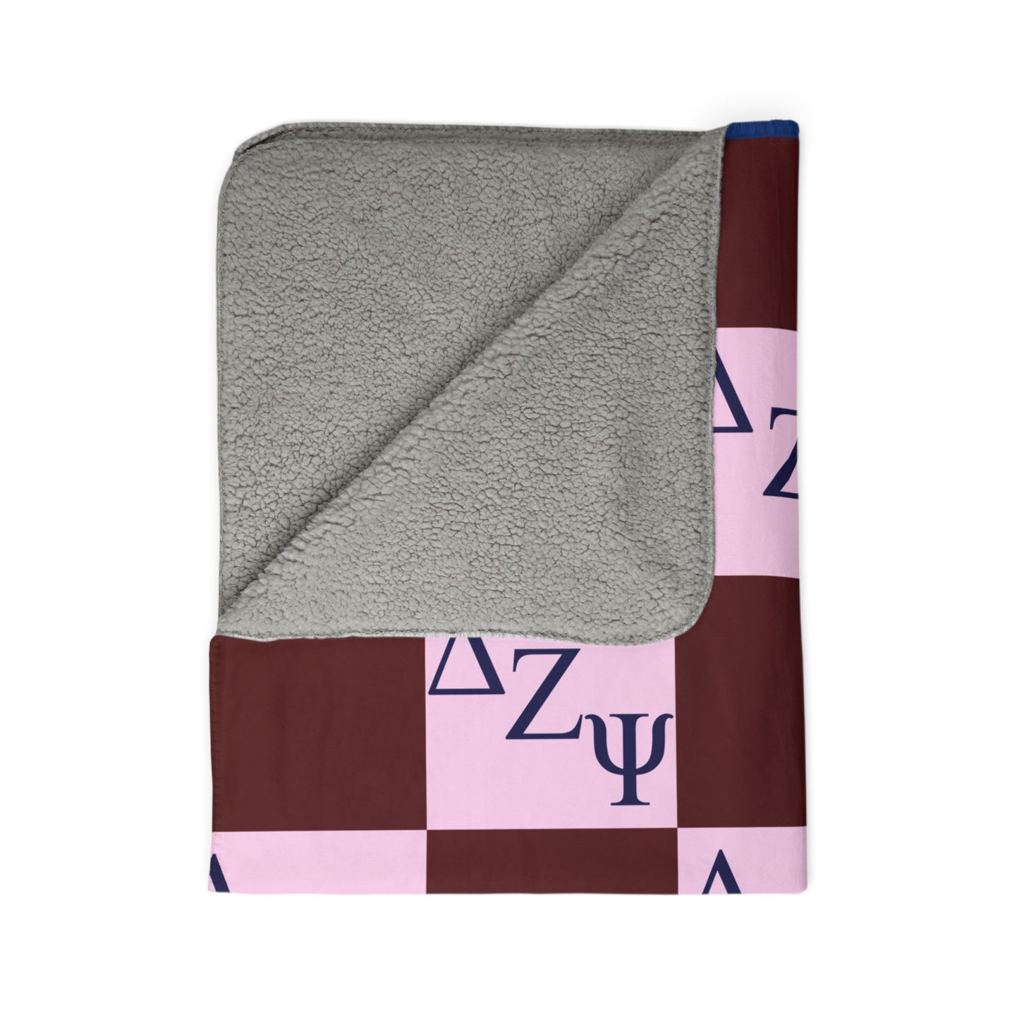 Delta Zeta Sherpa Blanket – Pink & Maroon Checkerboard Sorority Throw