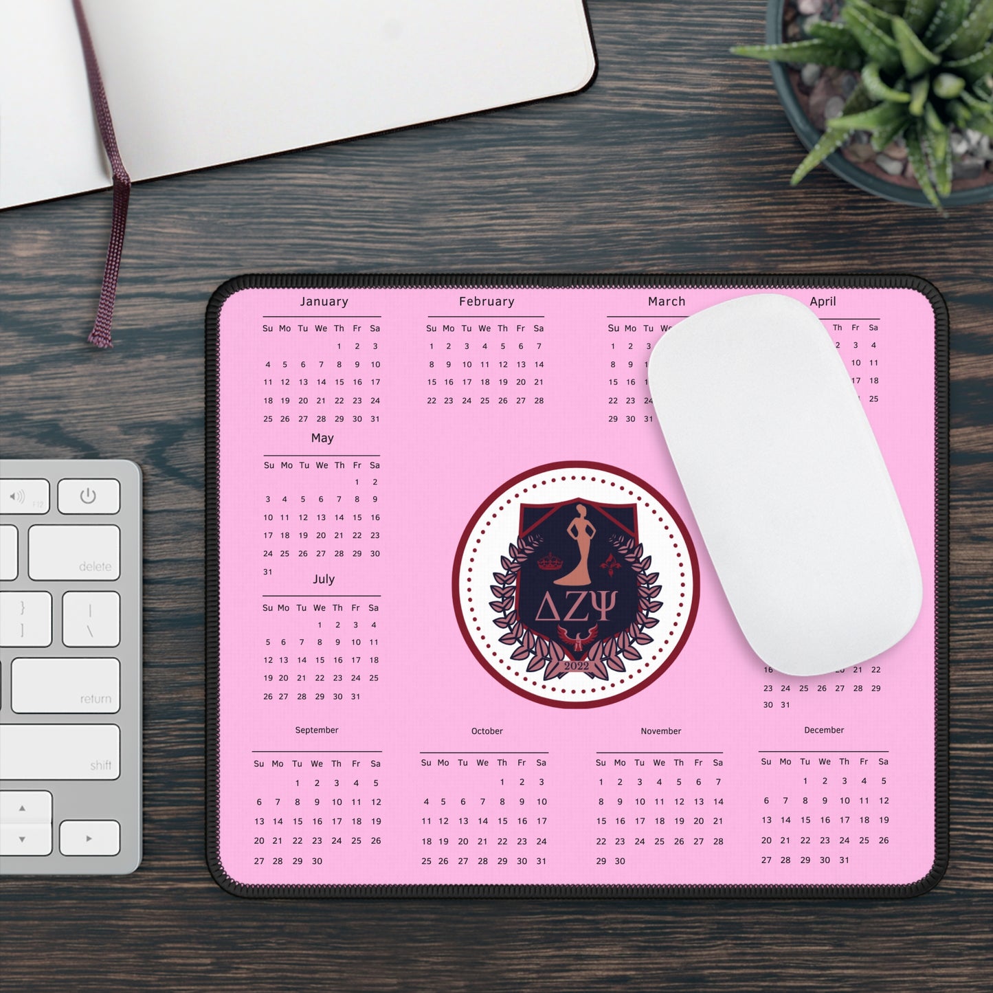 Mouse Pad - Pink 2024 Calendar Desk Mat with Delta Zeta Crest