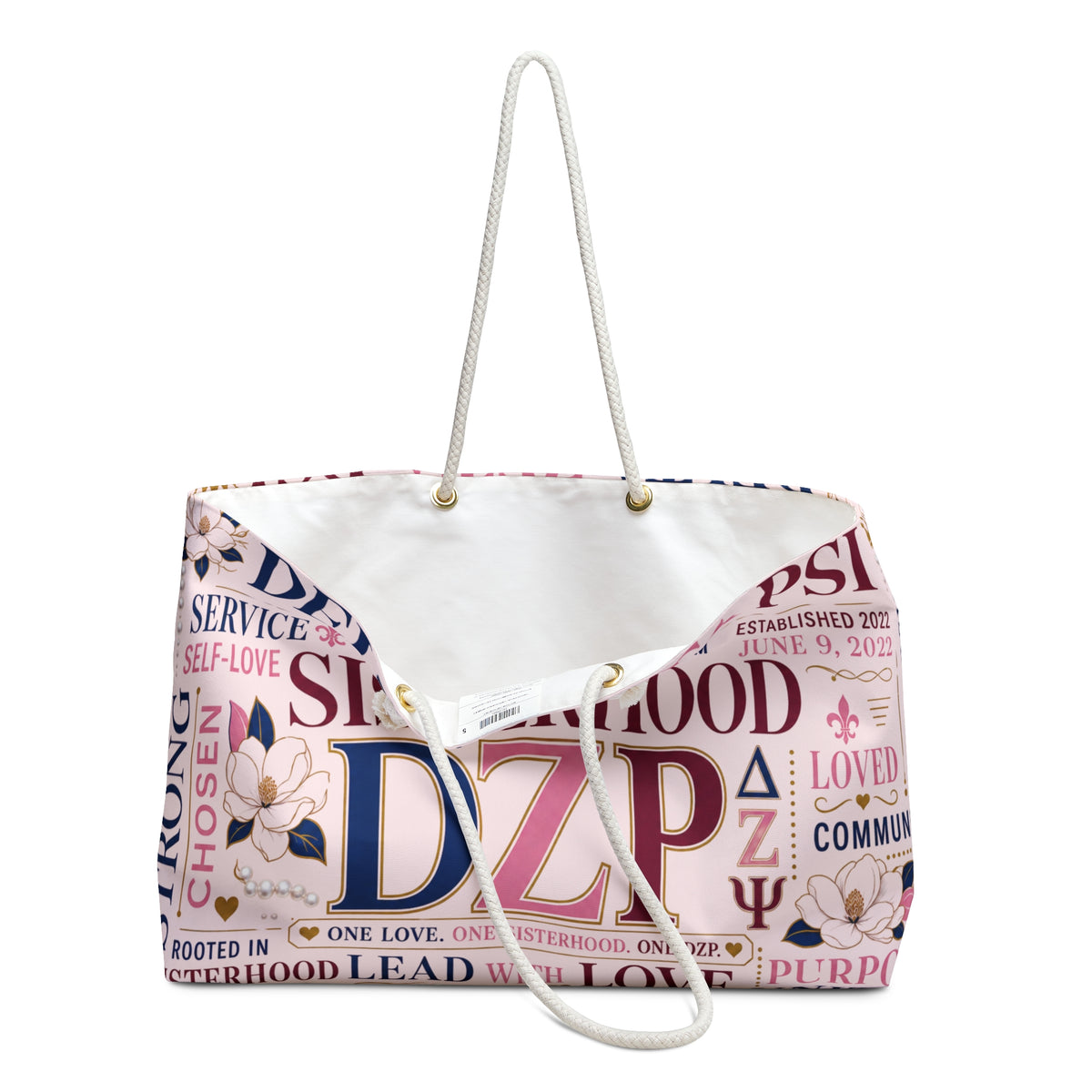 Delta Zeta Psi Sisterhood Weekender Bag – DZP Floral Typography Travel Tote