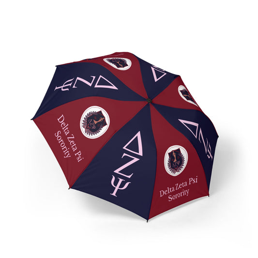Delta Zeta Psi Sorority Semi-Automatic Foldable Umbrella — Navy & Maroon