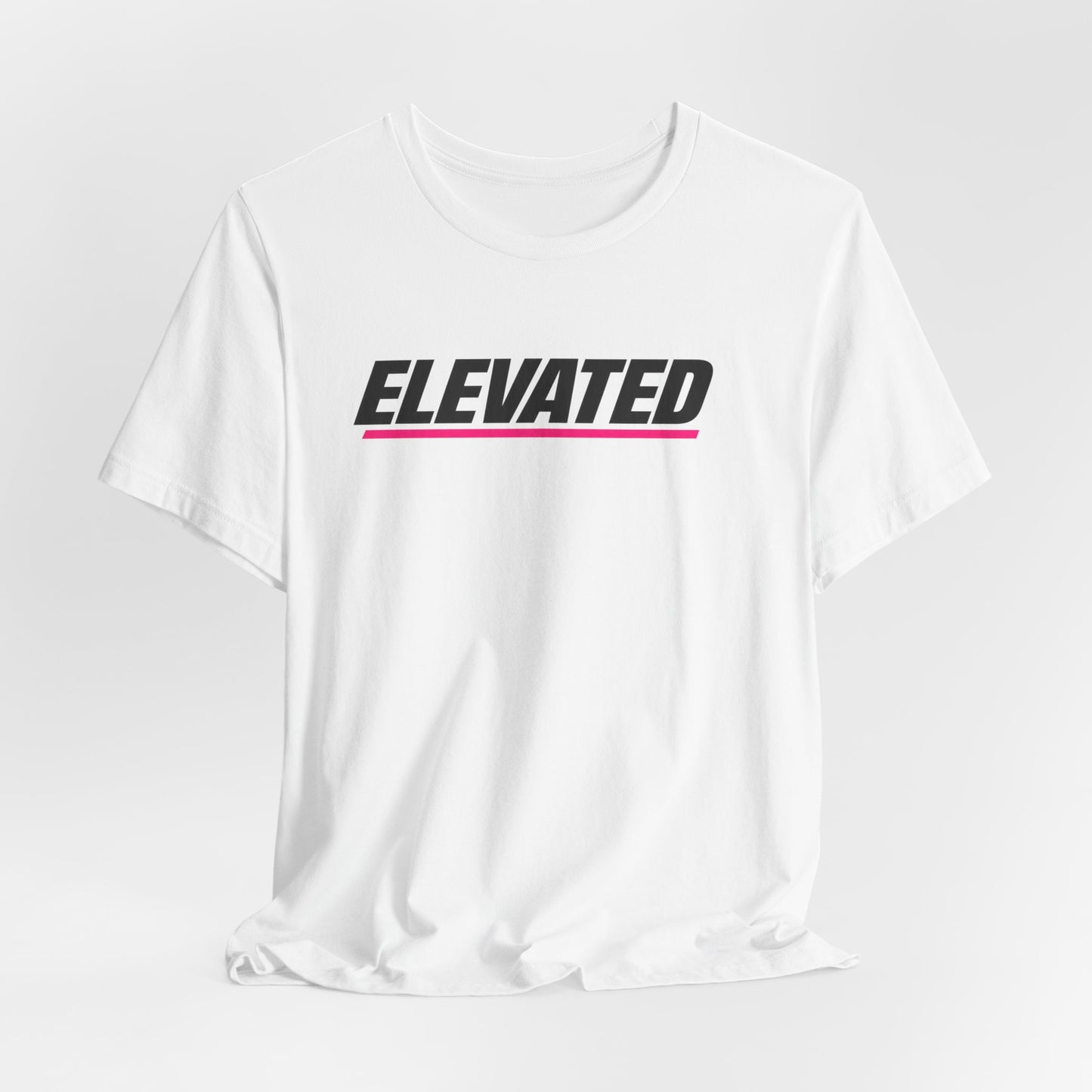 Elevated Graphic Tee — 'ELEVATED' Retro Stripe Short Sleeve Shirt