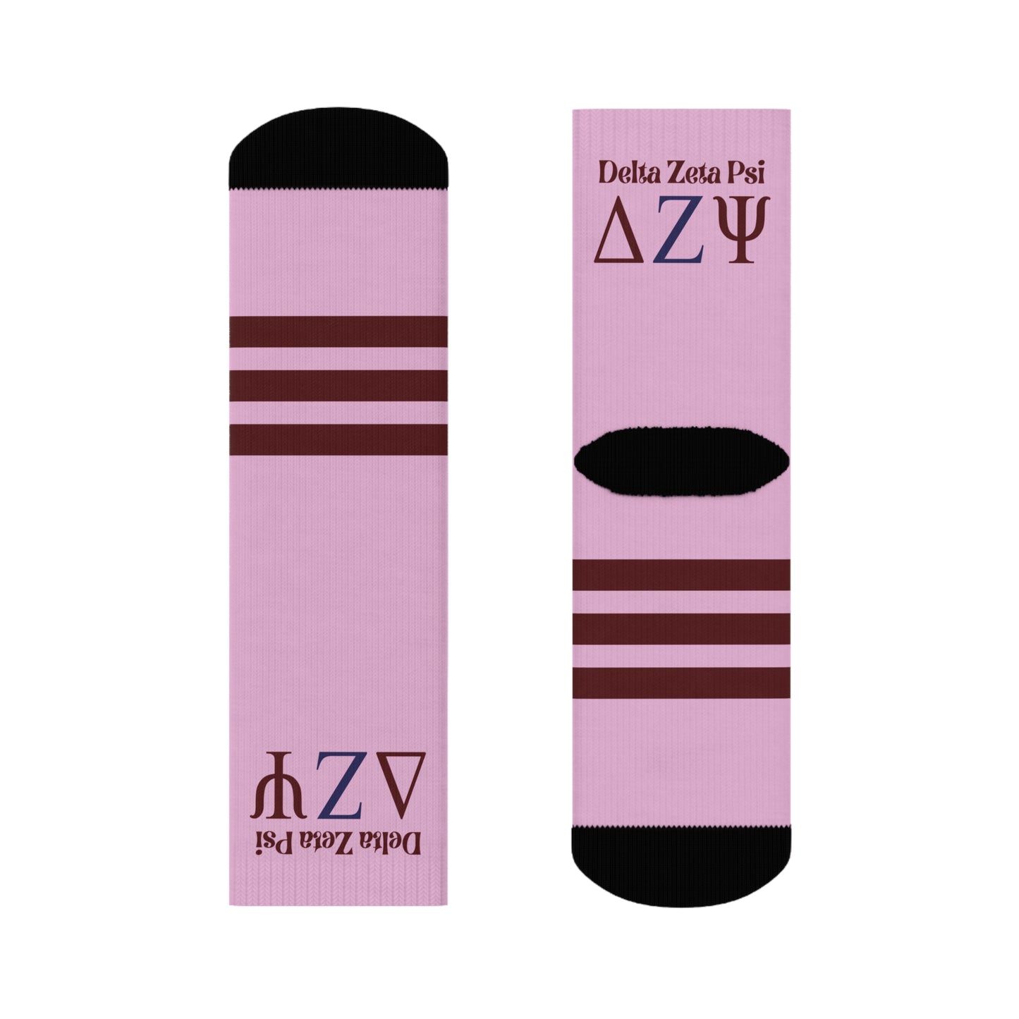 Delta Zeta Psi Pink & Maroon Crew Socks — Sorority Lettered Greek Apparel