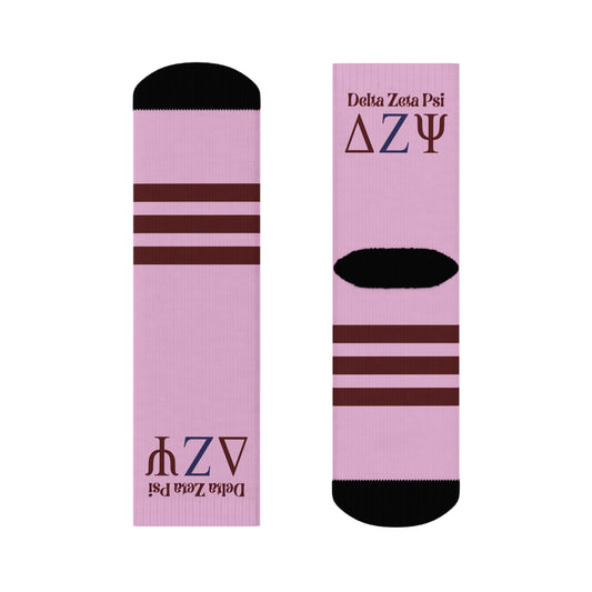Delta Zeta Psi Pink & Maroon Crew Socks — Sorority Lettered Greek Apparel